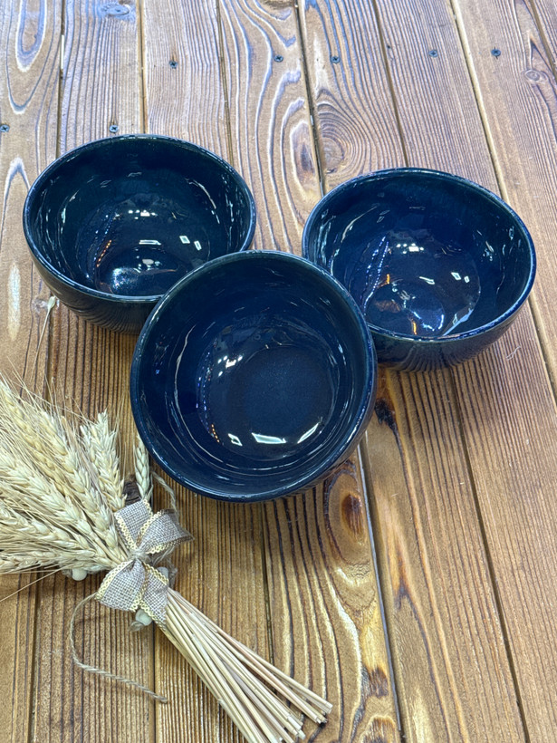 کاسه آبگوشتی سرمه ای سفالی سه عددی درجه ۲