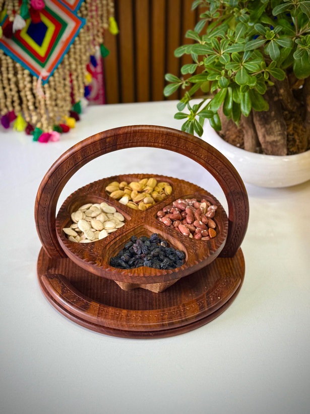اردوخوری چوبی تاشو هندی چهار خانه دسته دار
