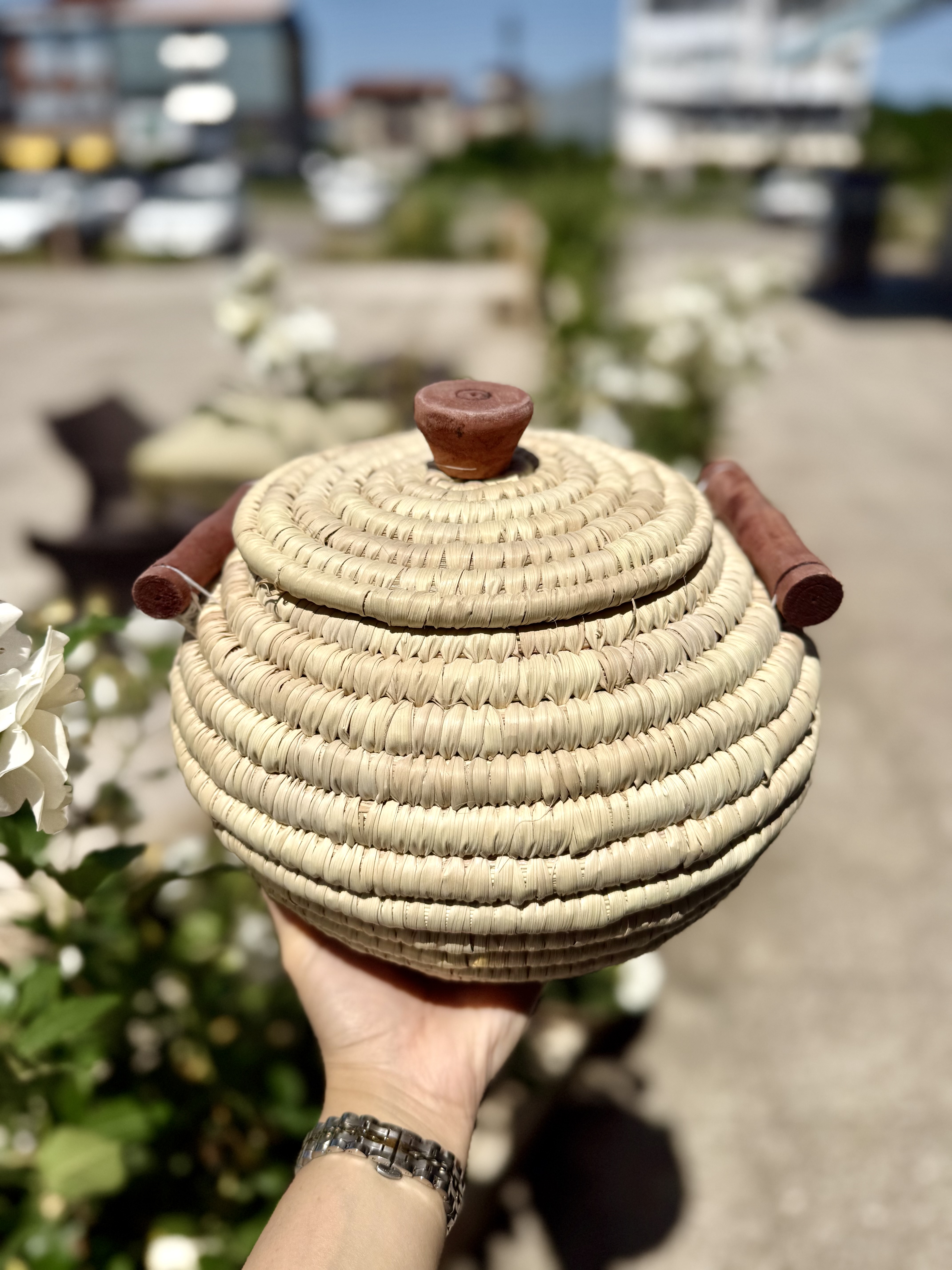 جا برنجی حصیری ۵کیلویی دسته دار با پیمانه