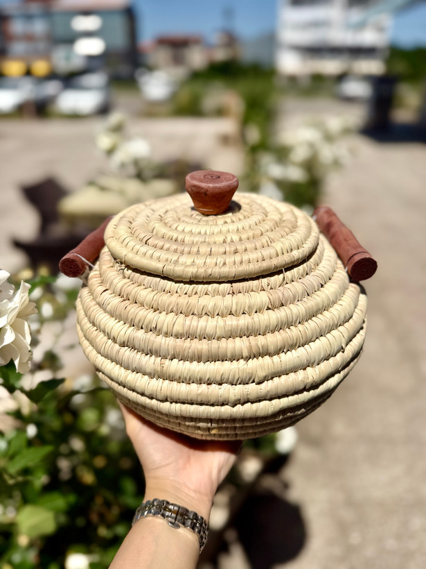 جا برنجی حصیری ۵کیلویی دسته دار با پیمانه