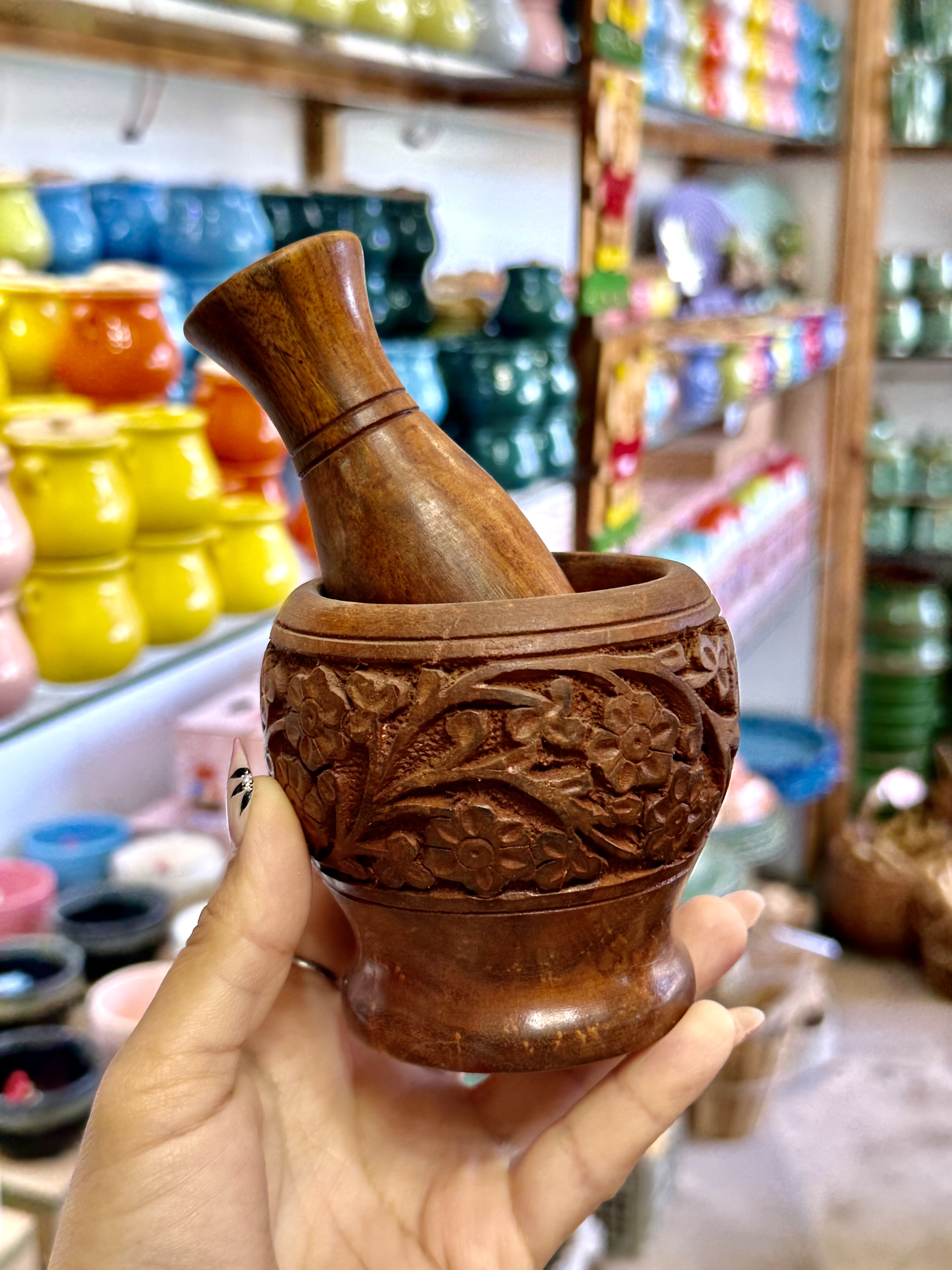 هاون چوبی هندی طرحدار