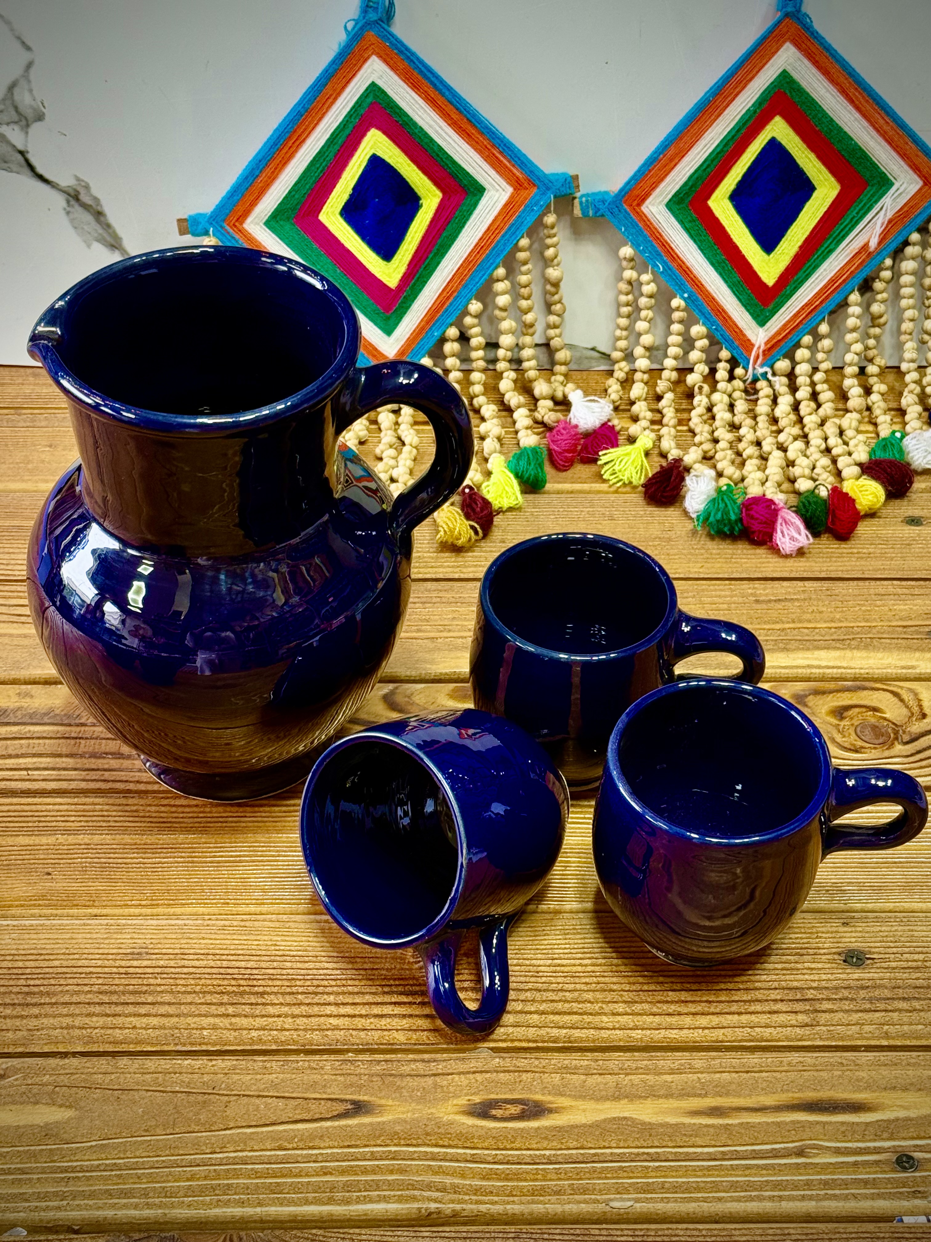 ست پارچ لیوان سفالی سرمه ای