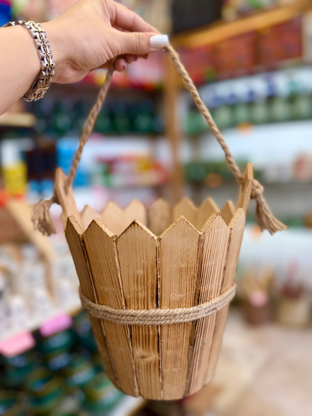 گلدان چوبی دسته کنفی